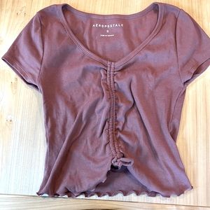 Magenta Rib Knit Drawstring Cinch Aeropostale Top